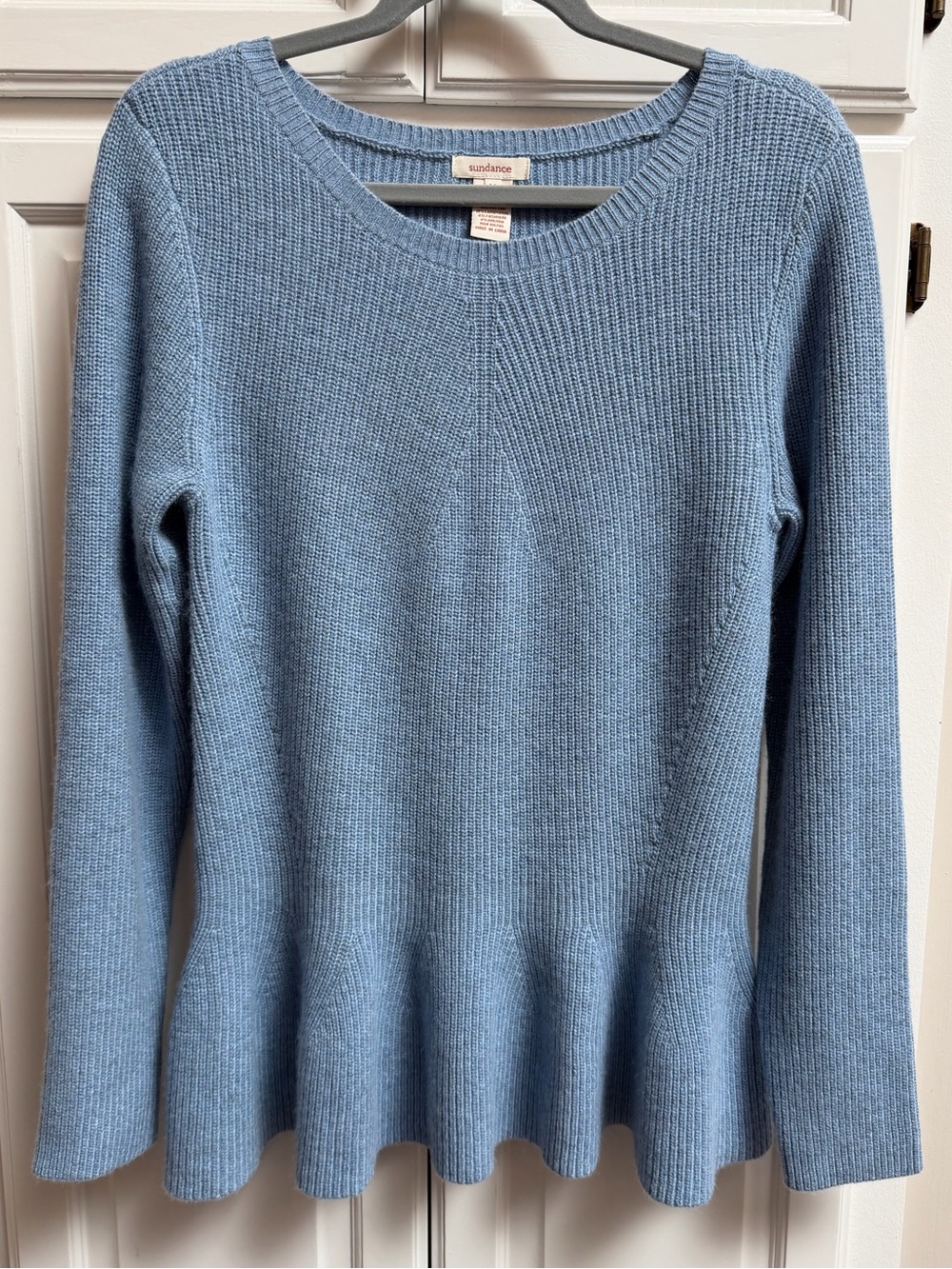 Sundance Dusty Blue Peplum Sweater Lambswool Cashmere Angora Size Medium